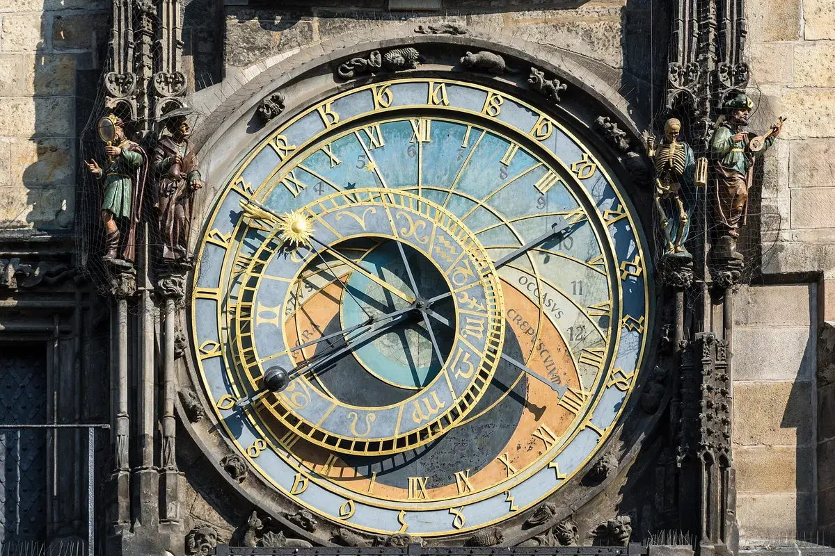 The Astronomical Clock's dial on the Old Town Hall, running since 1410. Photo: Uoaei1