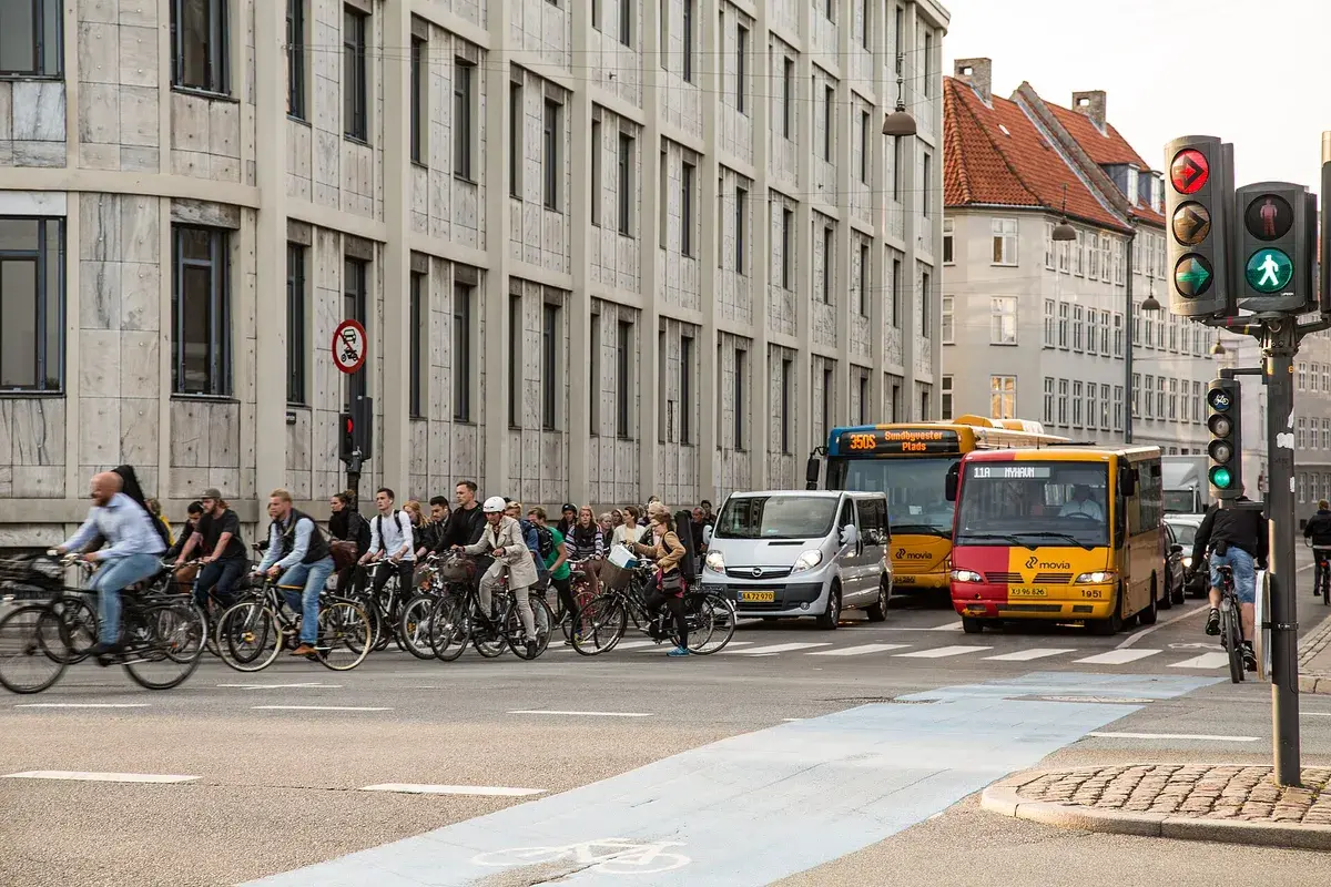 Cyclists using the wide, separated bike lanes along Holmens Kanal in central Copenhagen. Photo: Tony Webster, CC BY 2.0
